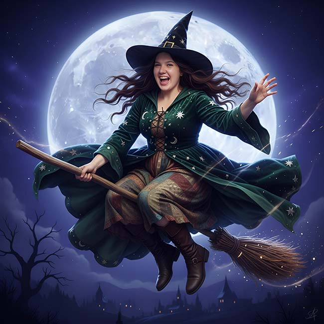 AI Witch broomstick & moon
